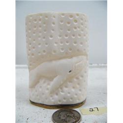 3-3/4" ivory cup with mammoth ivory base carved with 2 whales by Iglaak (114)
