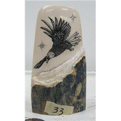 4" scrimshawed mammoth ivory bark with flying eagle by Homer Cole (114)