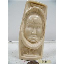 Mastodon relief carving 4-3/4" long with fabulous detail- whale's tail, man's face, kayaker by Richa