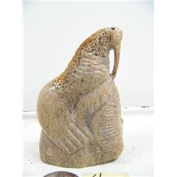 3-1/2" whale bone carving of walrus and man's face by Iglaak of Koyuk, AK (114)