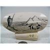 Image 1 : 4-3/4" scrimshawed mammoth ivory of hunter and 2 killer whales by Homer Cole (114)