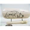 Image 1 : 4-3/4" mammoth ivory scrimshawed wolf and caribou horns by Homer Cole (114)