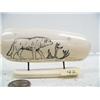 Image 2 : 4-3/4" mammoth ivory scrimshawed wolf and caribou horns by Homer Cole (114)