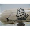Image 2 : 7" mammoth ivory scrimshawed with sailing vessel and 2 killer whales by Homer Cole (114)