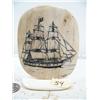Image 1 : 4" mammoth ivory scrimshawed sailing ship with 3 mast done by Homer Cole- nicest scrimshawed ship Du