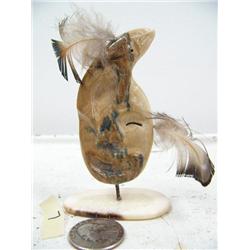 3-1/2" carved mastodon ivory mounted on fossilized ivory by Iglaak of Koyuk (114)