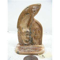 4" mammoth ivory relief carving of a whale and 2 men's faces by Iglaak of Koyuk (114)