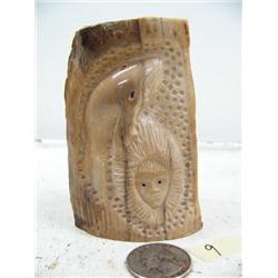 3-1/2" relief carved mammoth ivory of whale and a man by Iglaak (114)