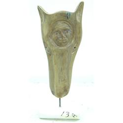 CHOICE on 2 mammoth carved masks of caribou: 5-1/2" tall man's face on caribou head (114)