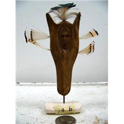 CHOICE on 2 mammoth carved masks of caribou: 5-1/2" tall man's face on caribou head (114)