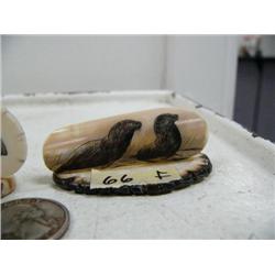 CHOICE on 6 scrimshawed white ivory 2" by Mike Saclamana: 2 seals (114)
