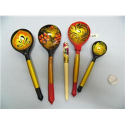 Group of 5 Russian spoons and stirring stick (2)