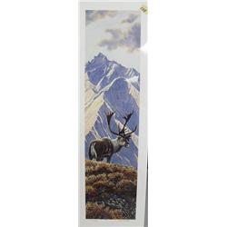 QUANTITY of 5: signed and numbered print by Jody Thompson done in 1991 of a bull caribou- size 23x6 