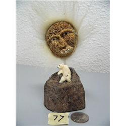 6" whale bone mask with an ivory bear in the base (2)