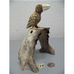 Whale bone bird on walrus jawbone face with ivory beak, 459f, by Aningayou (2)