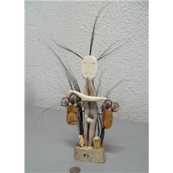 13" bone, ivory and baleen totem with King Island faces, walrus, bear, bird, and whale (2)