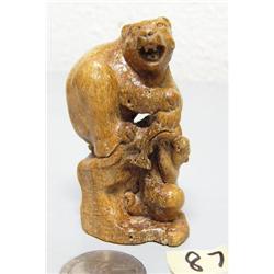 3" carved whale bone 2 bears and fish (2)