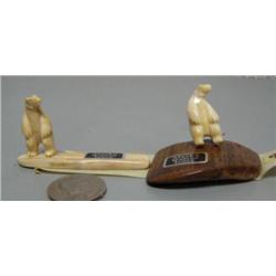 2 small carved ivory bears- 1-1/2" tall each (2)