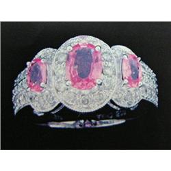 Pink Sapphire and Diamond Lady's Ring, 14 K white gold- pink sapphire are oval, faceted, approx. 1.2