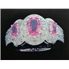 Image 1 : Pink Sapphire and Diamond Lady's Ring, 14 K white gold- pink sapphire are oval, faceted, approx. 1.2