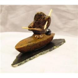 4" Soapstone Kayaker mounted on Alaskan Jade by Paniptchuk (2)