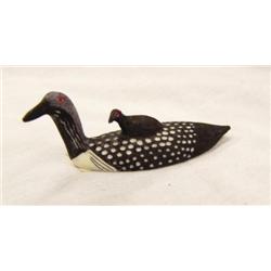 Quantity 3:    2.5" White Ivory Loons with Babies on their backs 572f