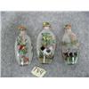 Image 5 : 3 Glass Snuff Bottles painted from inside, 1 has a bird, 1 has 2 men on a horse and 1 has a chicken 