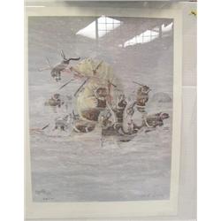 CHOICE on 6: 2 pictures- Cross 1978 picture 261 of 500 of a polar bear, hunter and dogs- 21x16; post