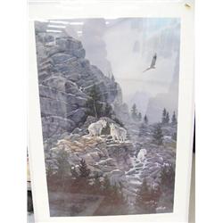 CHOICE on 6: signed and numbered print by Kelley done in 1989 of 3 goats and eagle- 30x20 (2)