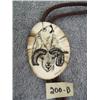 Image 2 : CHOICE on 2 Scrimshawed Bolo Ties on Fossilized Ivory  B: Bear and a Ram (114)
