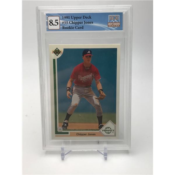 1991 UPPER DECK CHIPPER JONES ROOKIE CARD GCG GRADED 8.5 CARD