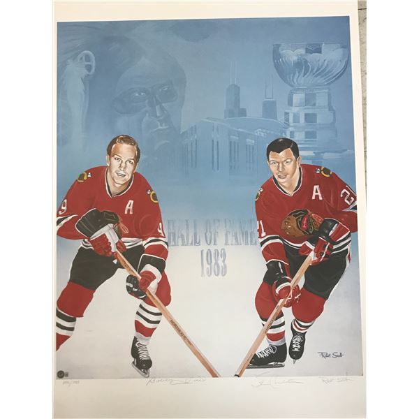 LTD. EDITION BOBBY HULL AND STAN MAKITA ARTIST SIGNED PORTRAIT (BECKETT COA)