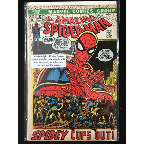 MARVEL COMICS NO.112 THE AMAZING SPIDERMAN (PARTIAL ORIGIN OF PETER PARKER)