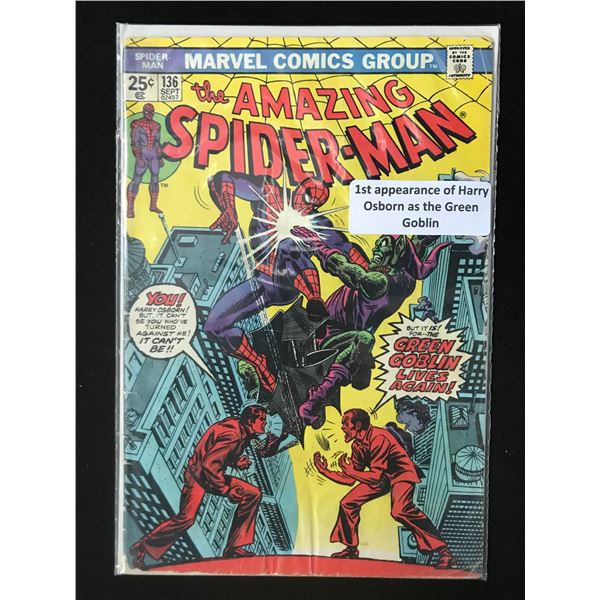 MARVEL COMICS NO.136 THE AMAZING SPIDERMAN (1ST APP OF HARRY OSBORN AS THE GREEN GOBLIN)