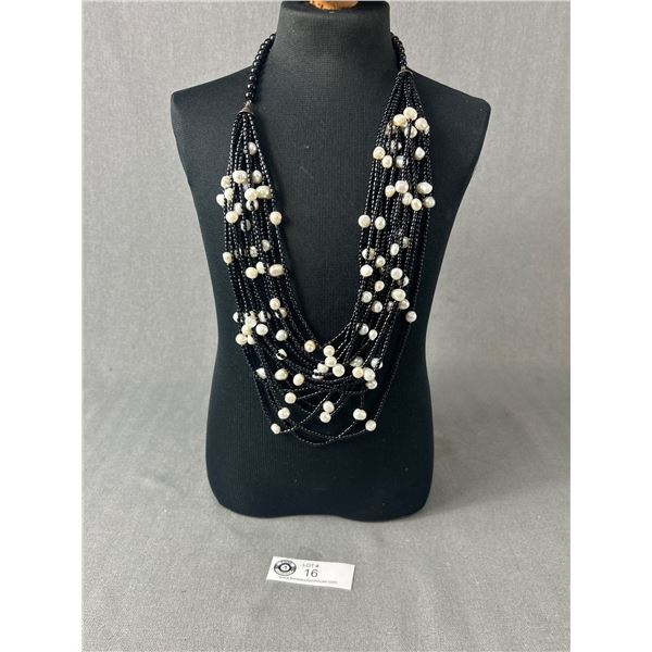 Genuine Pearl & Black Beaded Multi-Strand Necklace. Approx. 24 L