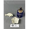 Image 1 : Vintage Goebel W. Germany 1970's White Baby Arctic Seal, Small Belleek Dish & Cobalt Glass with Enam