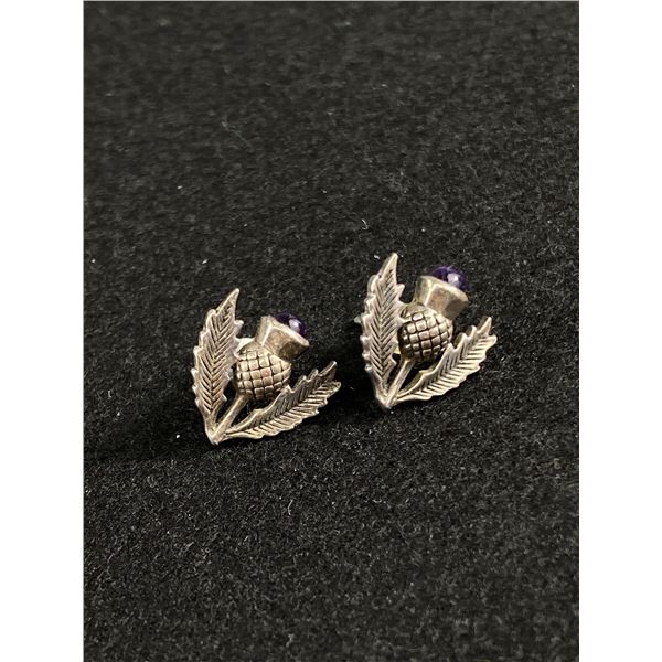 Old Sterling Amethyst Thistle Earrings