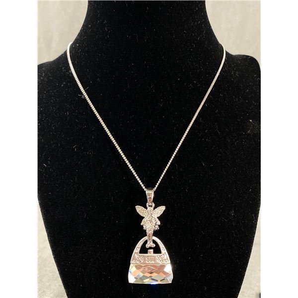 Vintage Angel & Purse Motif Crystal 1.5  Pendant Necklace. Approx. 16  L