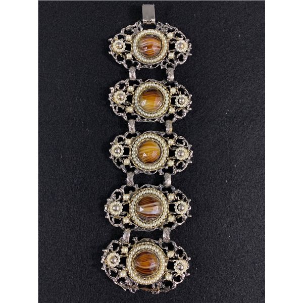 Circa 1940 Very Large Unsigned Faux Gem Panel Bracelet