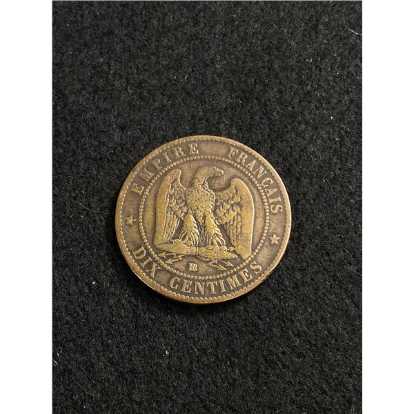 1855 Napolion III France Strasbourg V.F. 10 Centimes