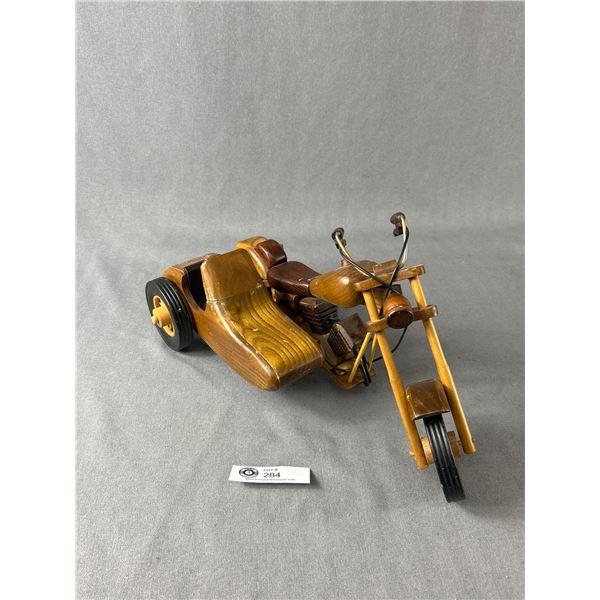 Vintage Wood Motorcycle w/ Side Car Décor. Approx. 16"L