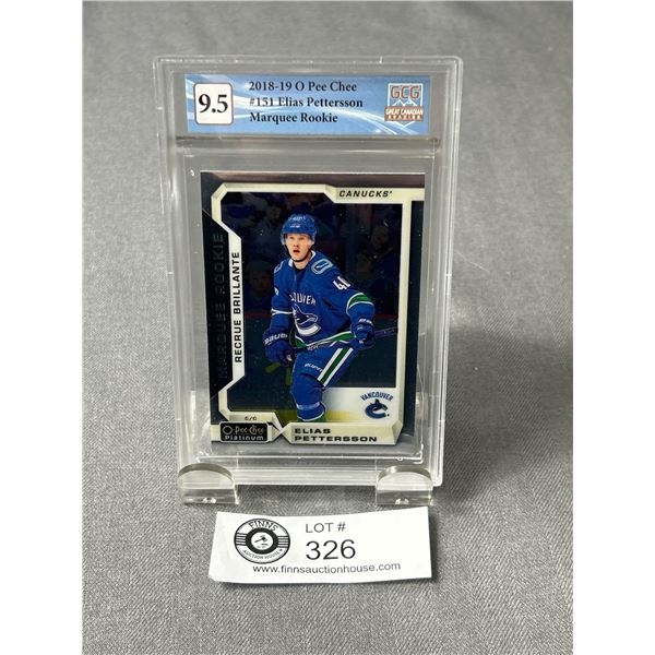 9.5 Grade 2018-19 OPC Elias Pettesson Marquee Rookie NHL Card