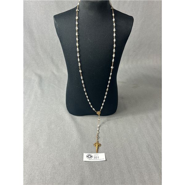 Antique Gold & Glass Beads Rosary w/ Crucifix Cross