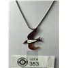 Image 2 : Lovely Vintage Celluloid Flying Bird Pendant w/ Silver Chain Necklace