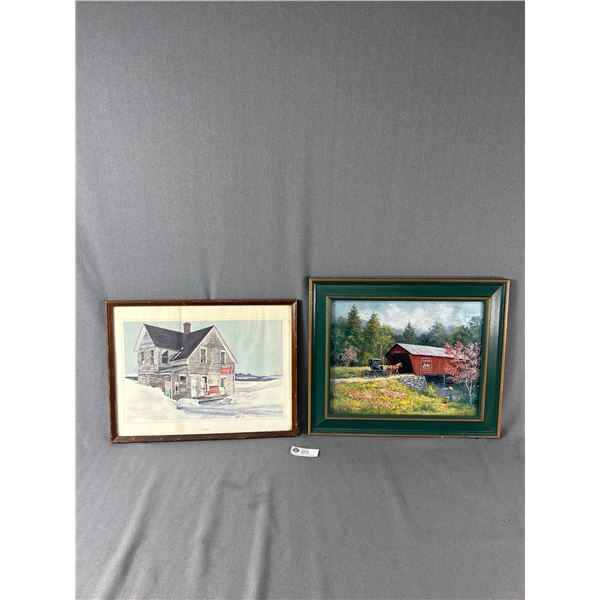 2 Framed Prints - Tom Anthes "Littles Grocery" & Litho "Drink Milk" By M.Cardell. Approx. 16.5" x 12