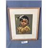 Image 1 : Vintage Wood Framed Native Child By Oxborough. Approx. 14" x 12"