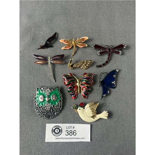 Lot Of Vintage Dragonfly, Butterfly & Bird Brooches