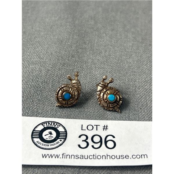 Old Sterling Snail Motif Turquoise Earrings