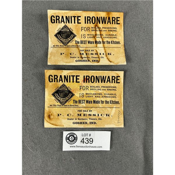 2 Granite Ironware Trade Cards, Circa 1890-1900