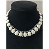 Image 2 : Lovely Vintage Milk Glass Stones and Blue Borealis Rhinestones Choker Necklace